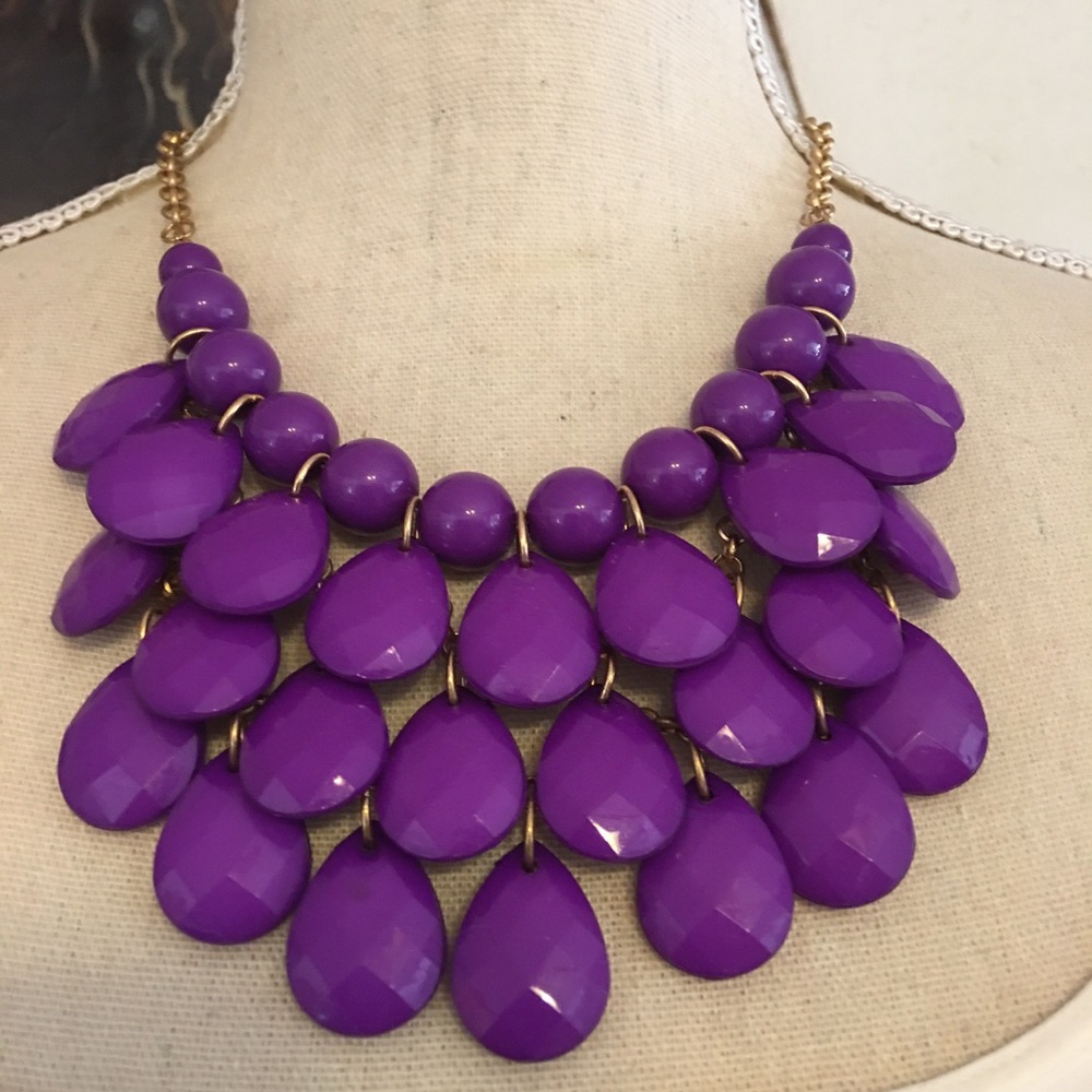 Bright purple multi layer beaded necklace